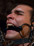 Bound slave man gets his ass ruthlessly spanked and fucked by inked up gay punisher