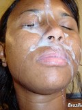 Swarthy tanlined latina takes a shower after getting her face cum plastered