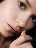 Vicious brunette babe Pia Simplicitas teases with her nude body posing on the fluffy carpet