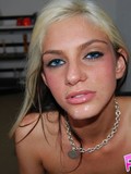 Blonde teen is staying in the doggy pose and getting her pussy torn by dick