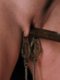 Slim nude slave blonde gets her tiny tits and tight hairless pussy tortured close-up