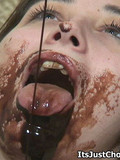Fat female is fingering her pussy and after having got the orgasm eats chocolate
