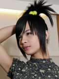 Flat chested skinny ladyboy gets totally nude and shows her hard penis