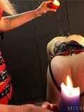 Slave man with pierced nipples gets heavily punished by latex clad blonde mistress