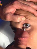 Pretty faced slut gets cum on her eyes after great blowjob in the open air