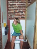 Shy girlfriends give alluring smiles as their boyfriends film them pissing