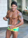 Hot raven haired strong man with perfect body shows it all under the shower