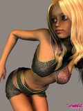 3D blonde with big beautiful eyes shows her sexy tight body posing in panties